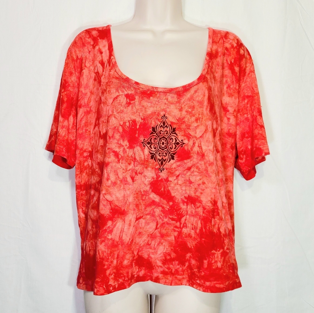 Northwest Blue | women's hi-lo style orange tie dye t-shirt
